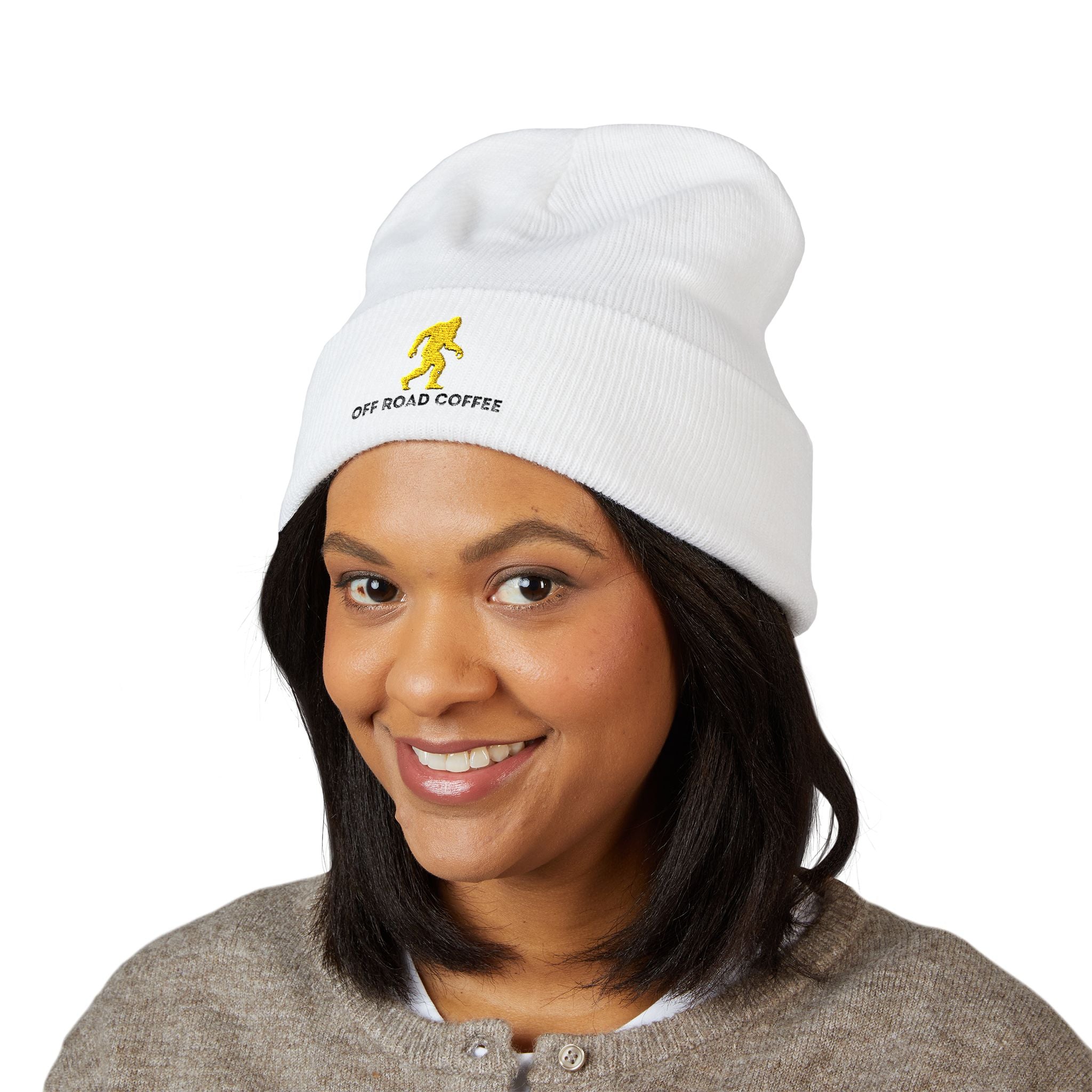 Classic Beanie — Embroidered Bigfoot (White)